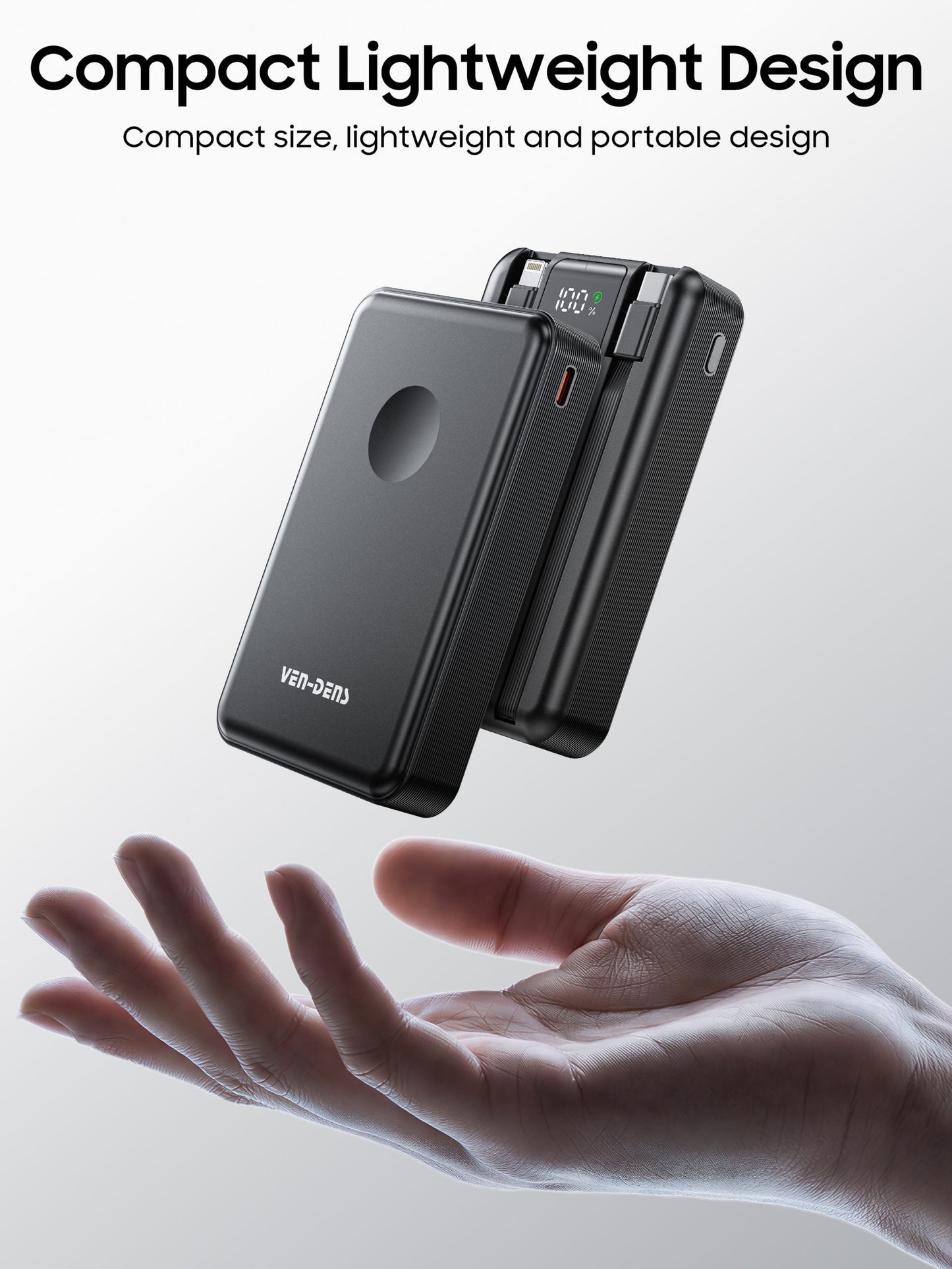 Vendens 10000mAh 15W Kablosuz Hızlı Şarj Powerbank Siyah - Taşınabilir Yüksek Kapasiteli Batarya