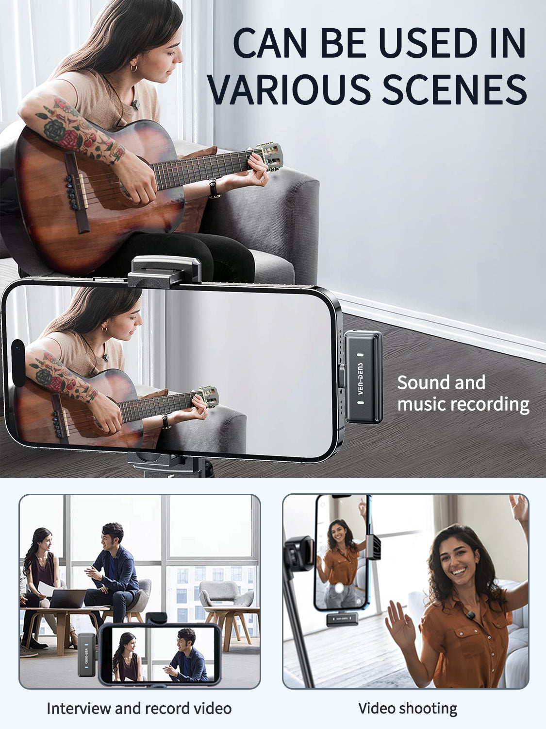 VD-MIC019 Yüksek Kaliteli Profesyonel IP/Type C Çift Mikrofonlu Kablosuz Mikrofon, Gürültü Engelleme Fonksiyonlu HD Ses