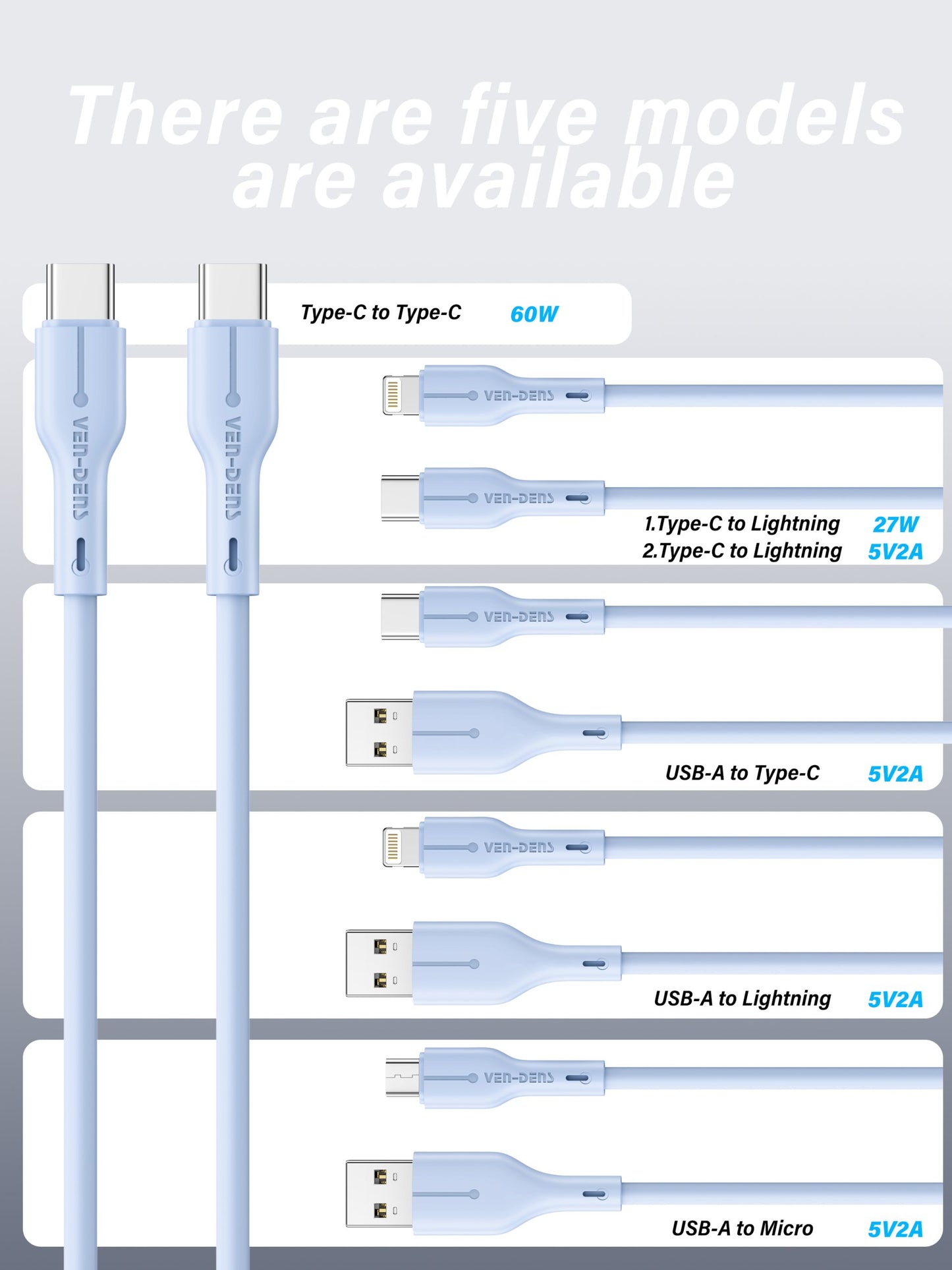 Ven-Dens VD-DC23C Type-C to Lightning 30W PD Hızlı Şarj ve Data Kablosu - 1 Metre Mavi
