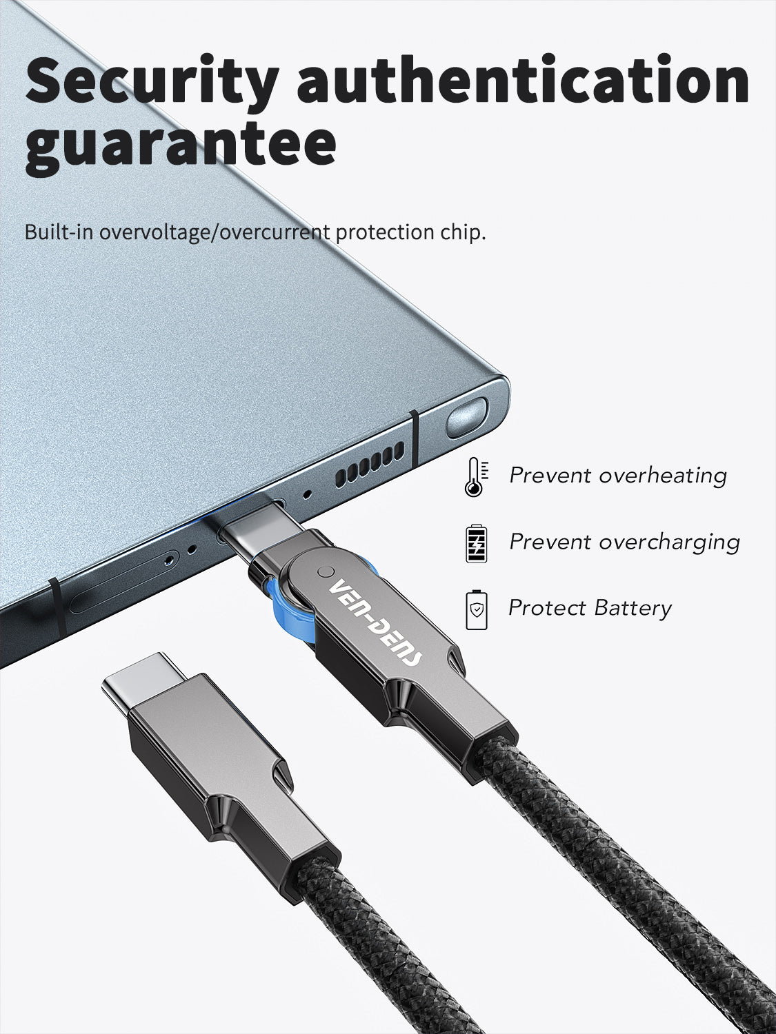 VD-DC03CC Toptan Fiyat Evrensel 1M siyah USB C - USB C 60W çinko alaşımlı örgülü hızlı şarj veri kablosu