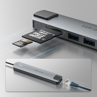 Vendens 8'i 1 Arada USB-C Hub - Çok Fonksiyonlu Adaptör (HDMI, USB, PD, RJ45)