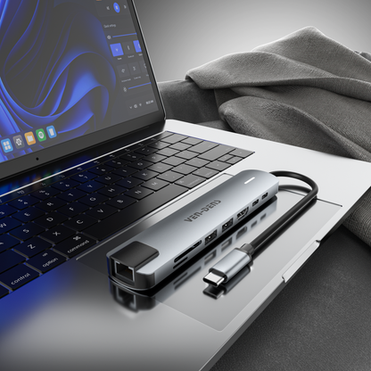 Vendens 8'i 1 Arada USB-C Hub - Çok Fonksiyonlu Adaptör (HDMI, USB, PD, RJ45)