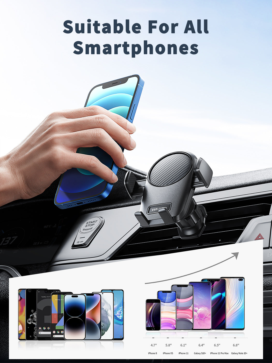 VD-HD047 Yüksek kaliteli, güçlü vantuzlu, katlanabilir telefon tutucu, araç içi/masaüstü evrensel akıllı telefon tutucu.