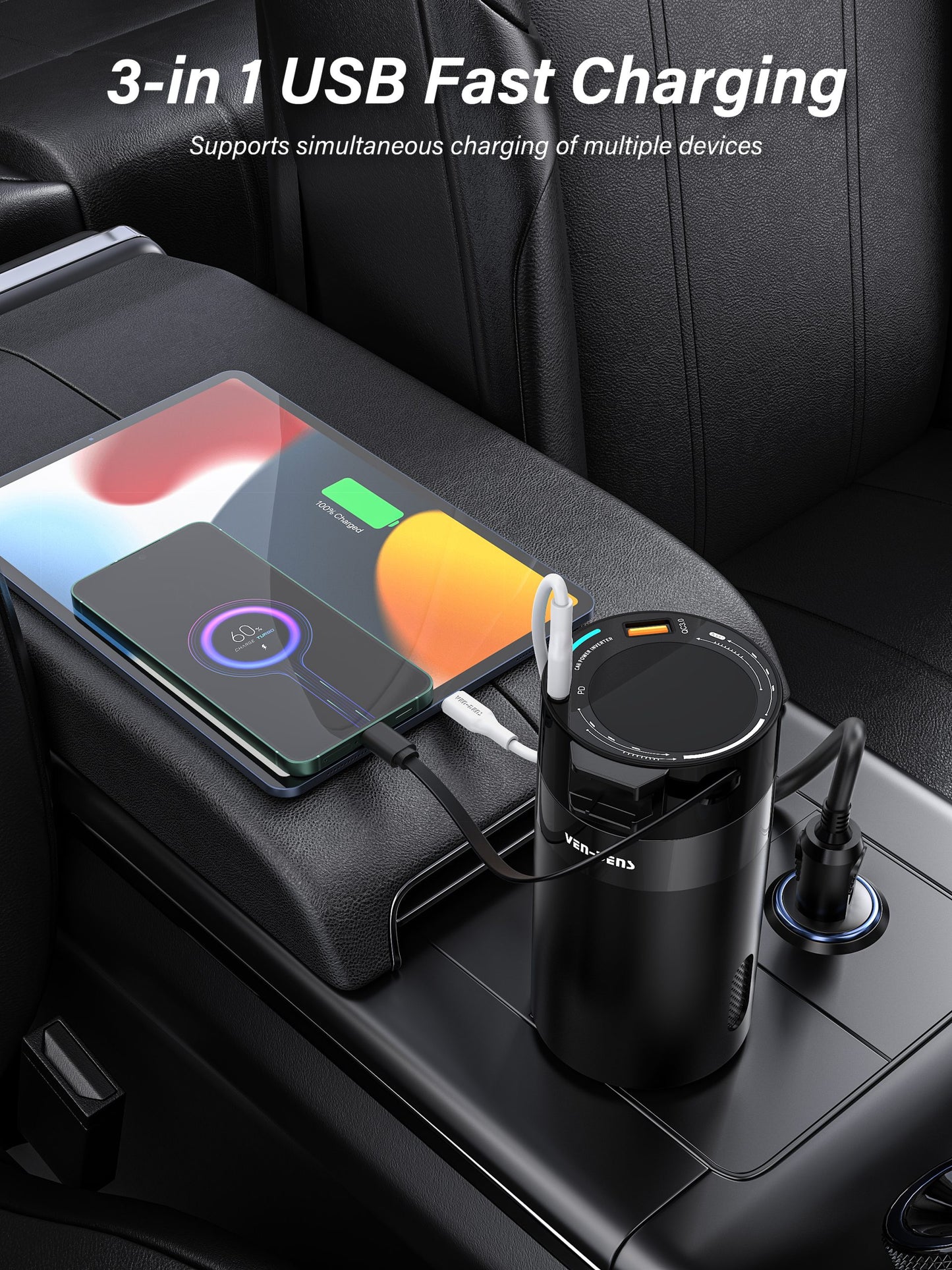 Vendens DriveMax 200W Araç Güç İstasyonu | Çakmaklık Priz ve DC Çıkış