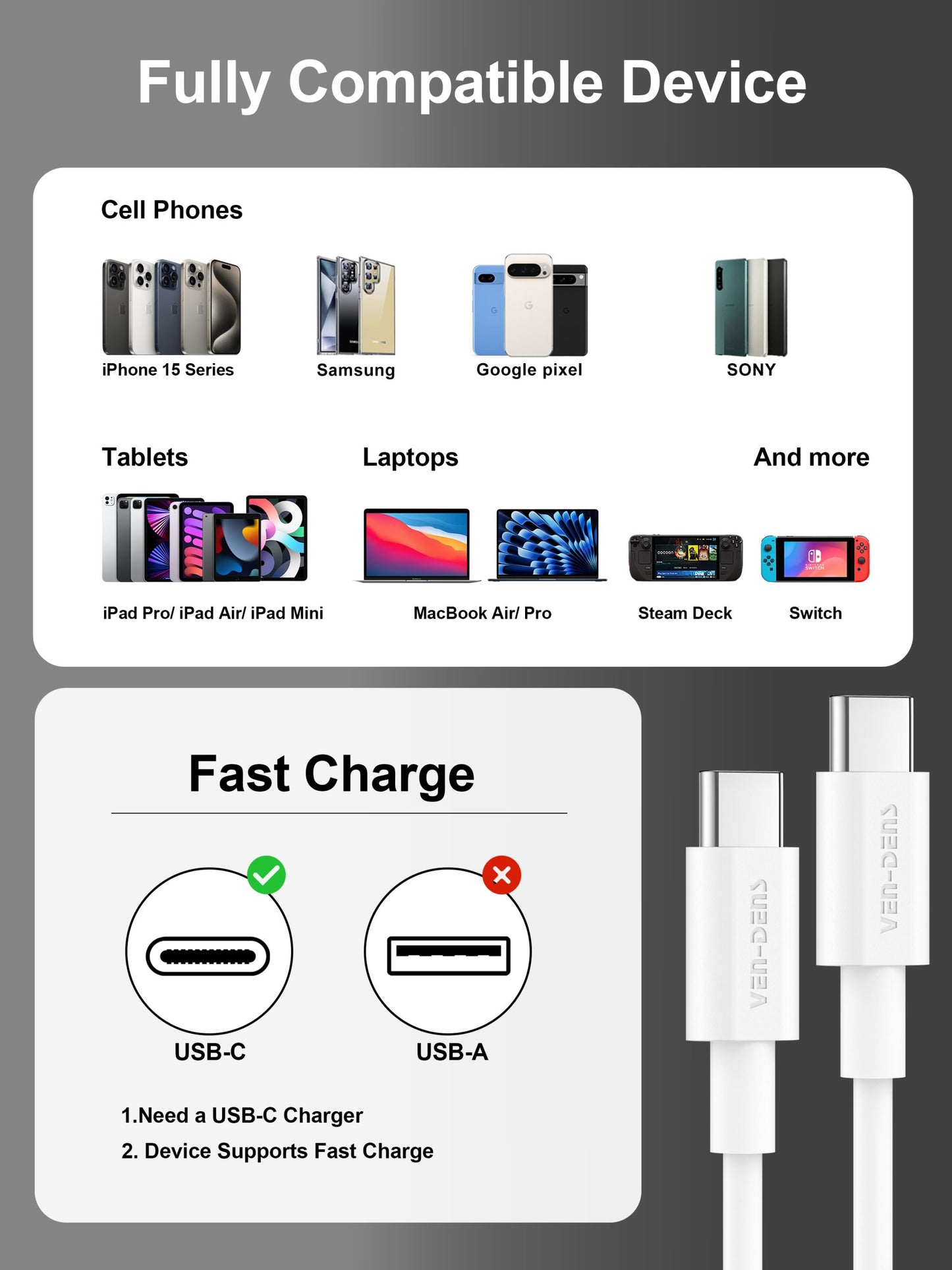 VD-DCR04 Separate packing Yüksek kaliteli 27W USB-C - Lightning Beyaz/Siyah 1 Metre PVC Veri Kablosu