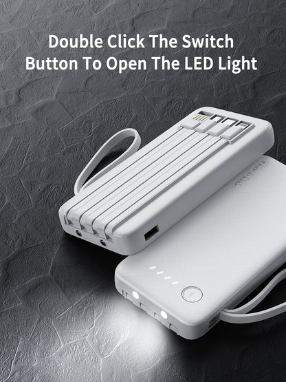 VD-PB058 Toptan fiyatla, yüksek kaliteli 10000mAh LED ışıklı, USB/Type-C/IP/Micro kablolu telefonlar için taşınabilir şarj cihazı.