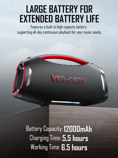 Vendens Taşınabilir Bluetooth Hoparlör 12000mAh Pil Mikrofonlu - Açık Hava Parti ve Ev Kullanımı