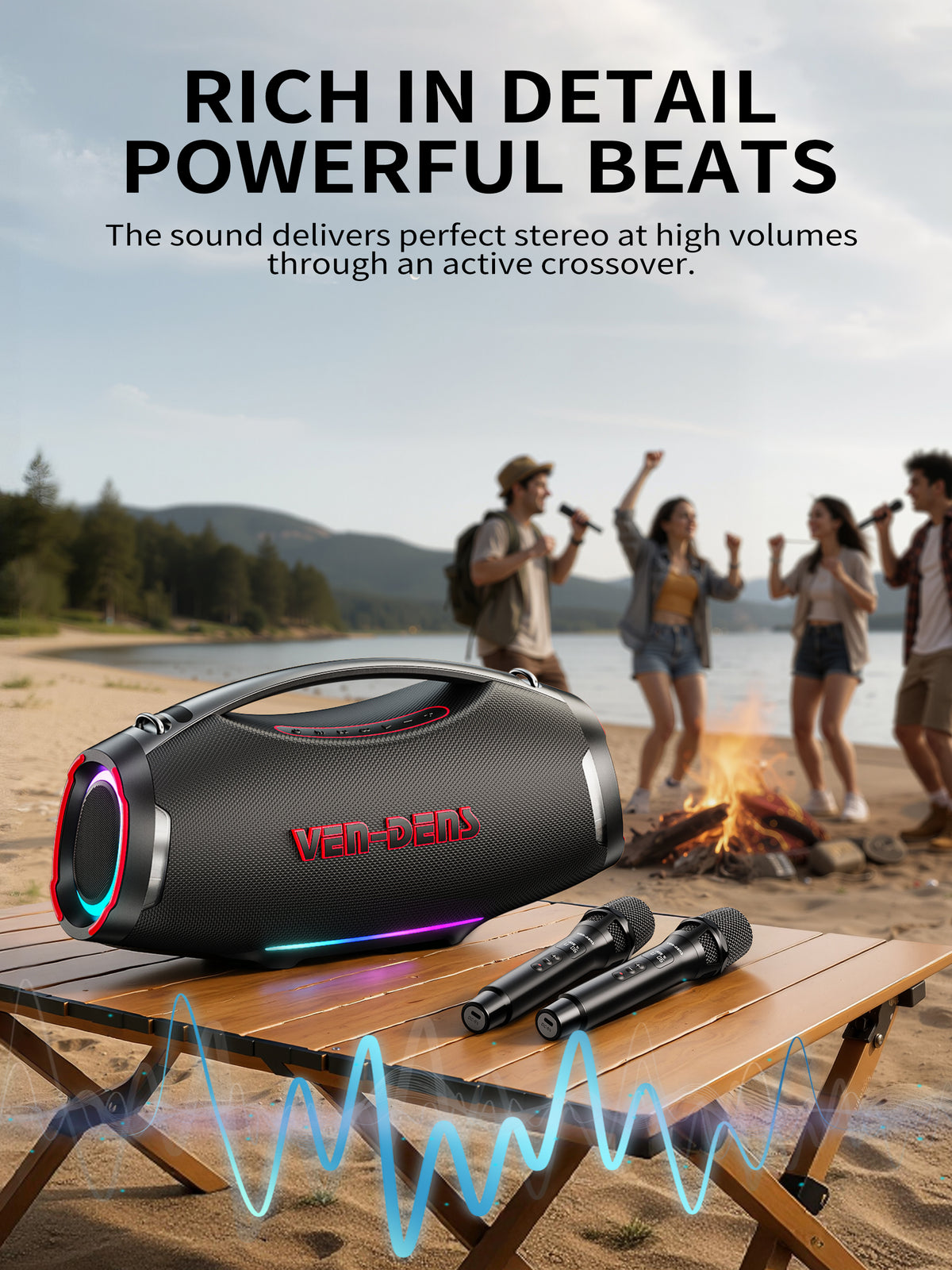 Vendens VD-SPK027L Taşınabilir Bluetooth Hoparlör - 45000mAh Pil, Mikrofonlu, 450W, Açık Hava Parti Hoparlörü