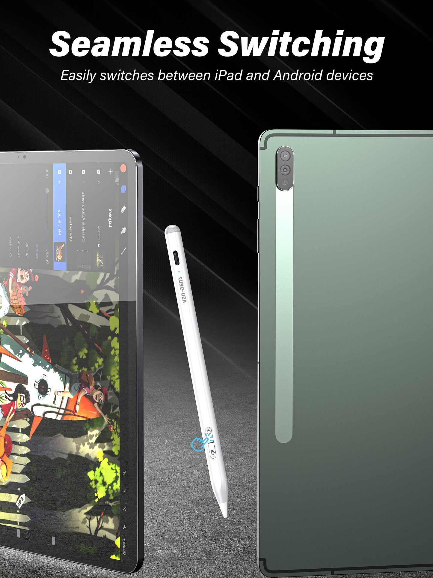 Vendens Manyetik Kalem – Hızlı Şarjlı, 2 Yedek Uçlu, Android ve iPad Uyumlu Stylus Kalem (Beyaz)
