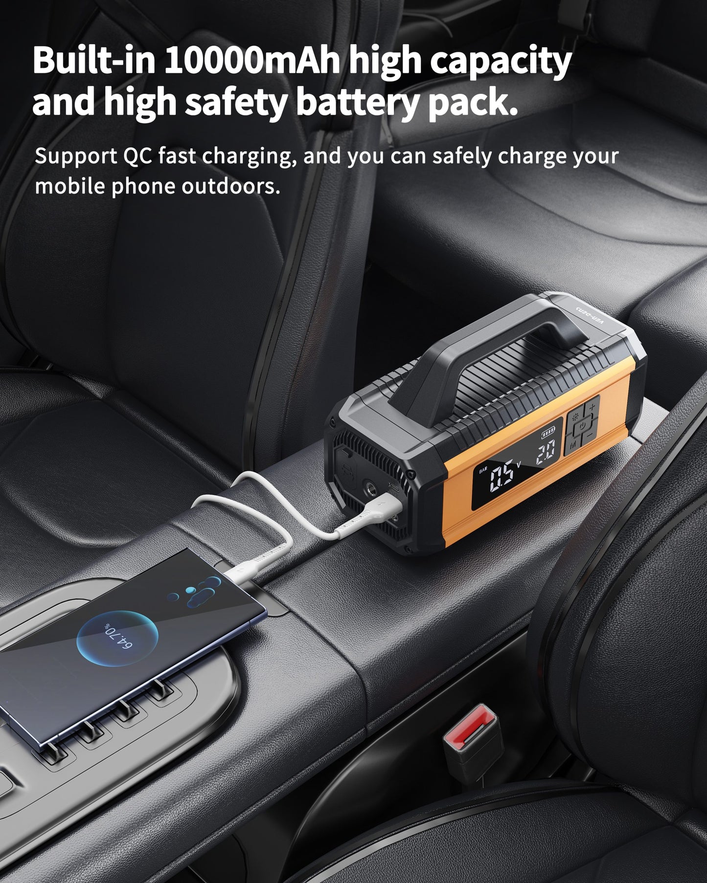 Vendens VD-CP010 4'ü 1 Arada Akü Takviye Cihazı, 150 PSI Kompresör ve 10000mAh Powerbank