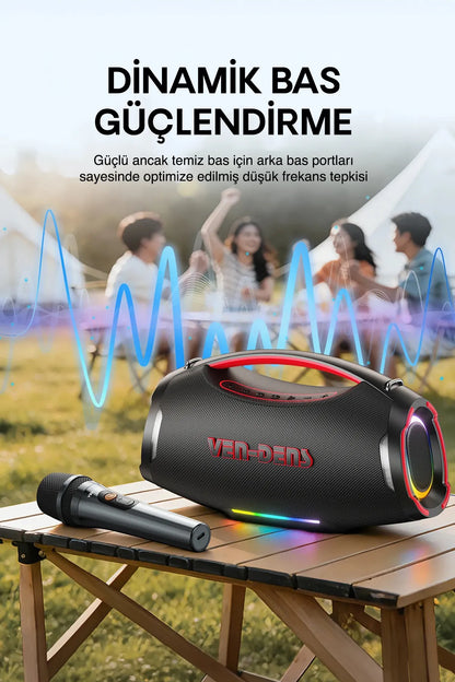 Vendens VD-SPK027S Taşınabilir Bluetooth Hoparlör, 12000mAh Pil, Kablosuz Mikrofonlu, 20 Saat Kullanım, Bluetooth 5.3, Parti ve Karaoke Ses Sistemi