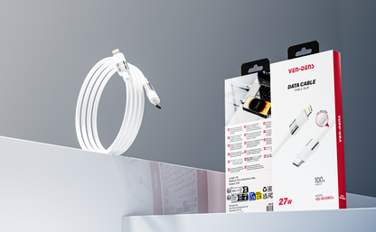 Ven-dens VD-DC08CL Type-C to Lightning PD 27W Hızlı Şarj ve Data Kablosu - 1 Metre, Beyaz