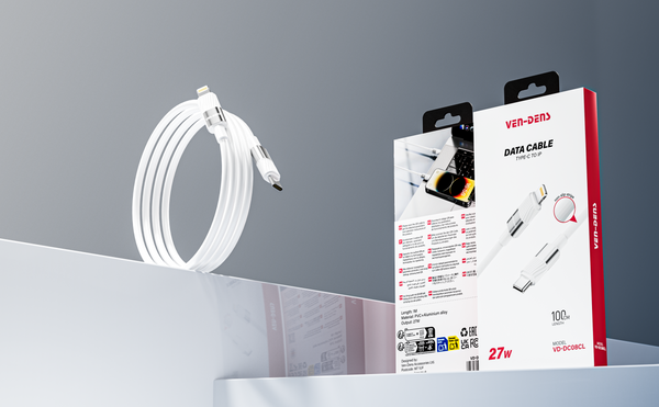 Ven-dens VD-DC08CL Type-C to Lightning PD 27W Hızlı Şarj ve Data Kablosu - 1 Metre, Beyaz