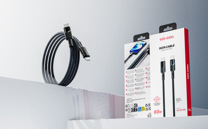Vendens VD-DCY05 Type-C to Type-C 60W PD Hızlı Şarj ve Veri Aktarım Kablosu - 1 Metre, Örgü Tasarım