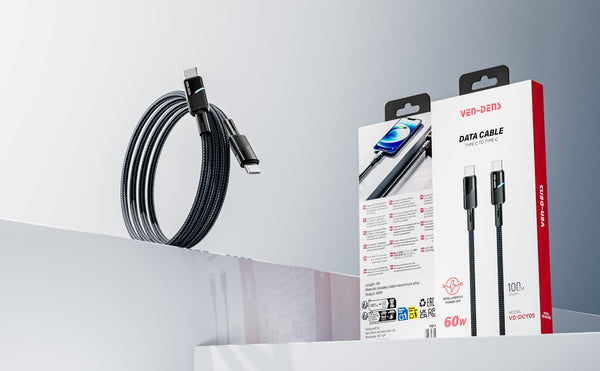 Vendens VD-DCY05 Type-C to Type-C 60W PD Hızlı Şarj ve Veri Aktarım Kablosu - 1 Metre, Örgü Tasarım