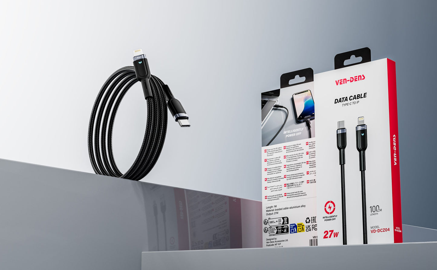 Ven-Dens VD-DCZ05 Type-C to Type-C 60W PD Hızlı Şarj ve Data Kablosu - 1 Metre Örgü
