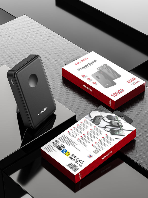 Vendens 10000mAh 15W Kablosuz Hızlı Şarj Powerbank Siyah - Taşınabilir Yüksek Kapasiteli Batarya