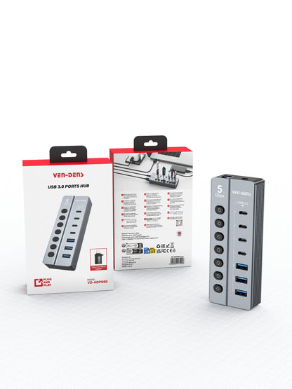 Vendens 7 Portlu USB Hub 3x USB-A + 4x USB-C Çıkışlı, 5Gbps Hızlı Veri Aktarımı, Alüminyum Alaşım