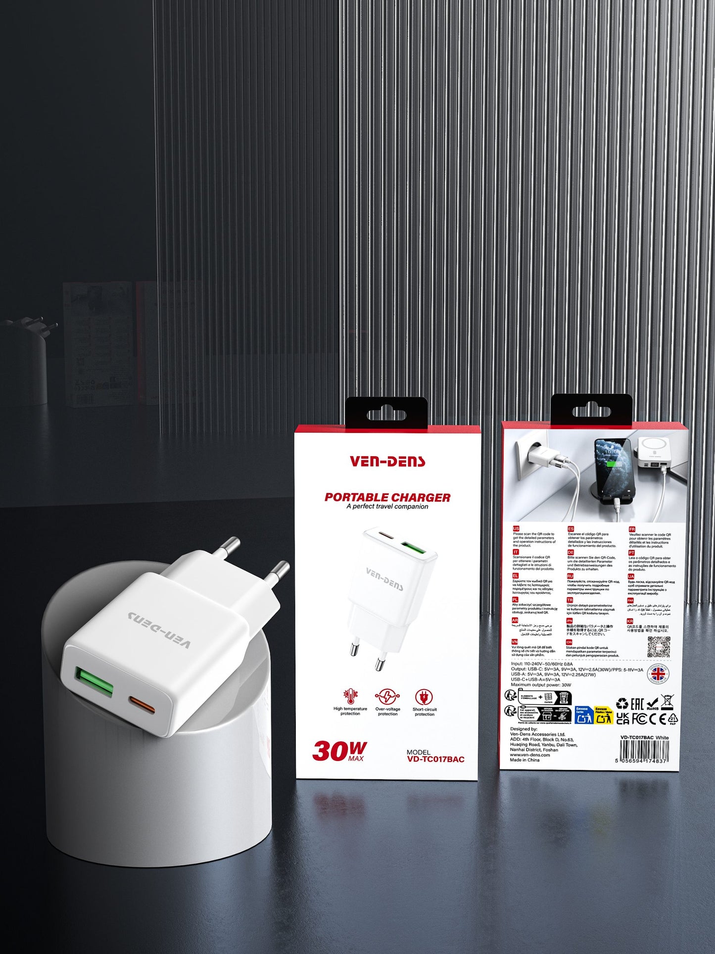 Vendens 30W USB-A ve USB-C Çift Çıkışlı Type C Hızlı Şarj Aleti Adaptörü