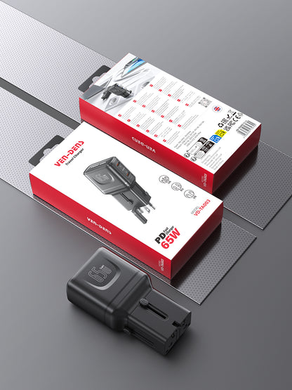 Vendens TravelPro 65W PD | 150+ Ülke Uyumlu Premium Seyahat Şarj Cihazı