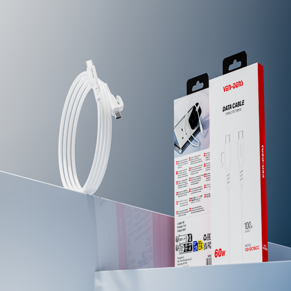 Vendens VD-DC16CC Type-C to Type-C 60W PD Hızlı Şarj ve Data Kablosu - 1 Metre, Beyaz