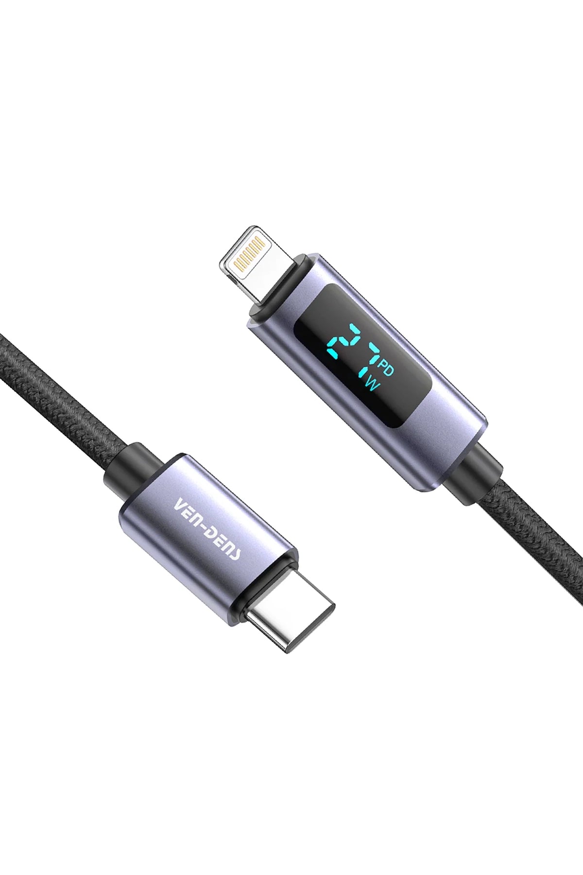 Vendens VD-DCN04 Dijital Göstergeli 27W Type-C to Lightning Hızlı Şarj Kablosu, 1 Metre