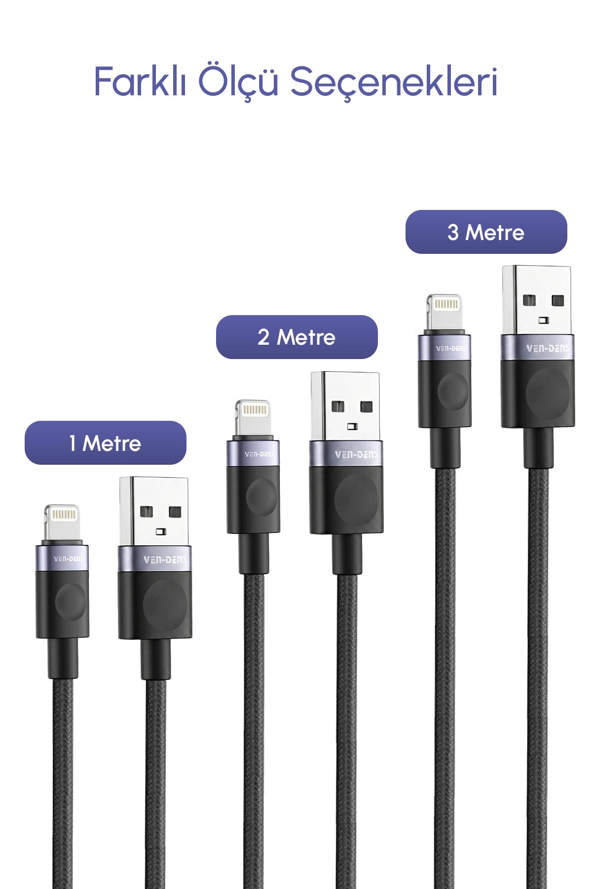Vendens VD-DCM02 Premium Örgülü iPhone Uyumlu Lightning Hızlı Şarj Kablosu