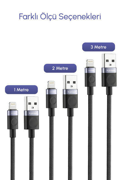 Vendens VD-DCM02 Premium Örgülü iPhone Uyumlu Lightning Hızlı Şarj Kablosu