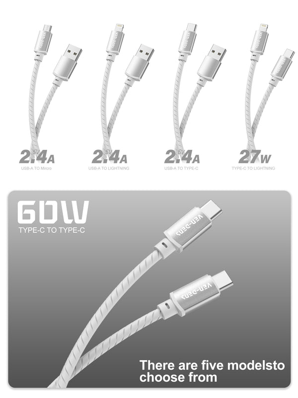 Ven-Dens VD-DCQ05 Type C to Type C 60W PD Hızlı Şarj ve Data Kablosu, 1 Metre - Gri Silikon