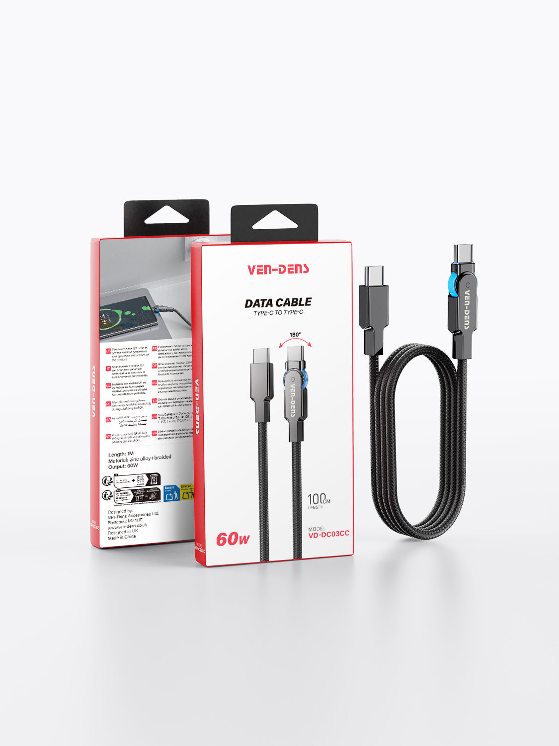 VD-DC03CL Toptan Fiyat Evrensel 1M siyah USB C - IP 27W çinko alaşımlı örgülü hızlı şarj veri kablosu