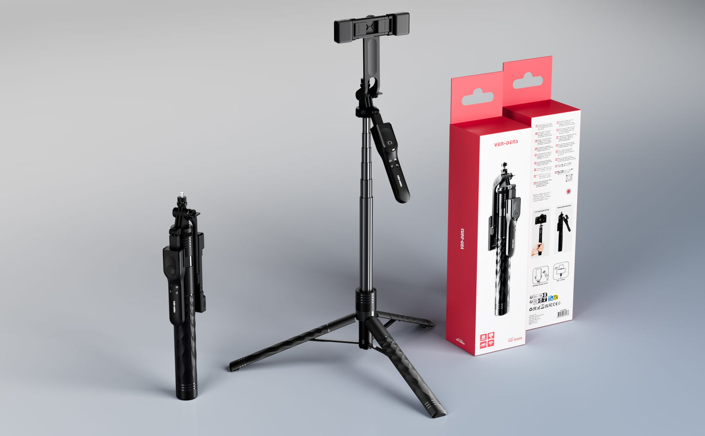 VD-SS09 Toptan Fiyat Yüksek Kalite ABS+alüminyum Alaşımlı Katlanabilir Uzatılabilir, Tripod ve Bluetooth Uzaktan Kumandalı 360° Döndürülebilir Selfie Çubuğu