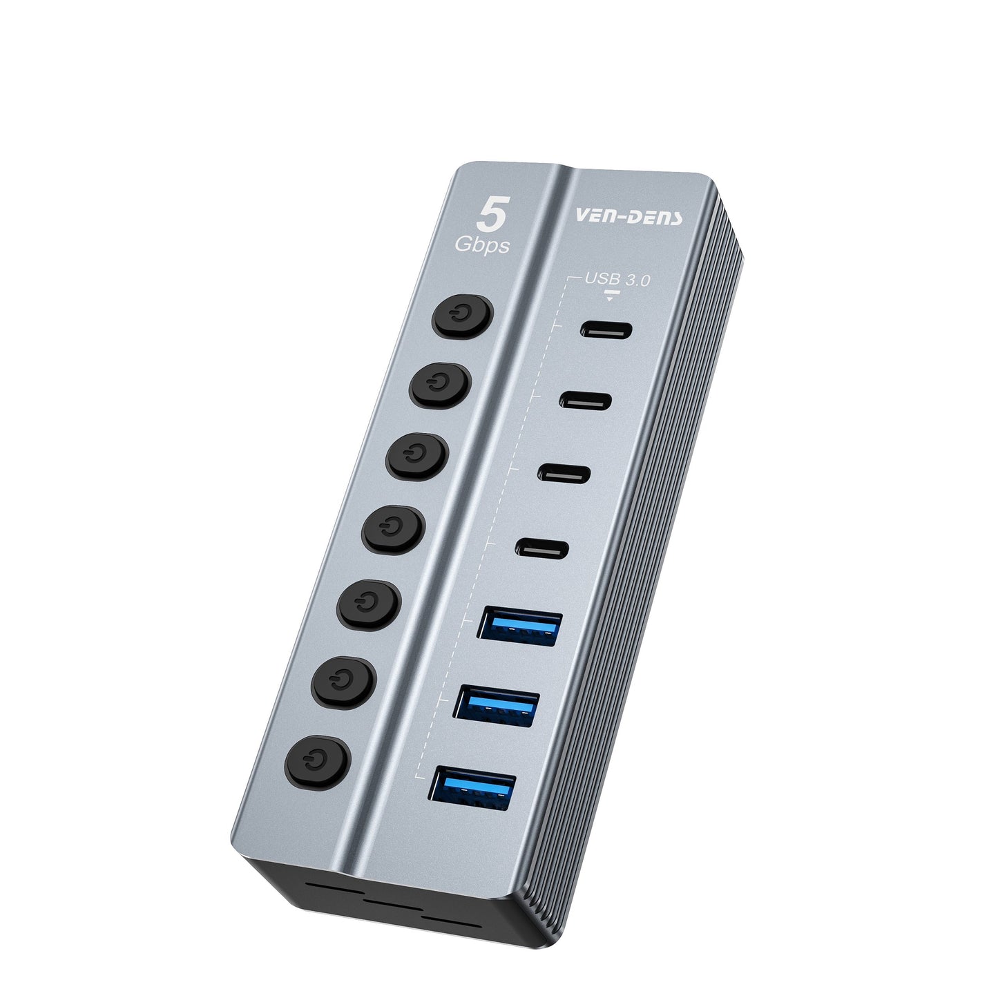 Vendens 7 Portlu USB Hub 3x USB-A + 4x USB-C Çıkışlı, 5Gbps Hızlı Veri Aktarımı, Alüminyum Alaşım