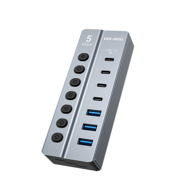 Vendens 7 Portlu USB Hub 3x USB-A + 4x USB-C Çıkışlı, 5Gbps Hızlı Veri Aktarımı, Alüminyum Alaşım