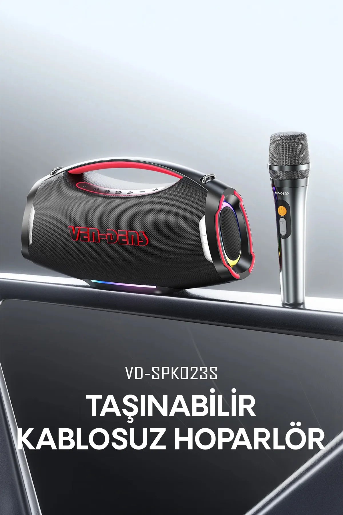 Vendens VD-SPK027S Taşınabilir Bluetooth Hoparlör, 12000mAh Pil, Kablosuz Mikrofonlu, 20 Saat Kullanım, Bluetooth 5.3, Parti ve Karaoke Ses Sistemi