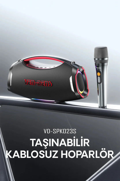 Vendens VD-SPK027S Taşınabilir Bluetooth Hoparlör, 12000mAh Pil, Kablosuz Mikrofonlu, 20 Saat Kullanım, Bluetooth 5.3, Parti ve Karaoke Ses Sistemi