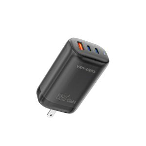Vendens 65W PD Hızlı Şarj Adaptörü | USB-C ve USB-A Çıkışlı, 3’lü Priz Tipi (AB/İngiltere/ABD)