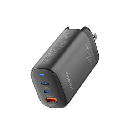 Vendens 65W PD Hızlı Şarj Adaptörü | USB-C ve USB-A Çıkışlı, 3’lü Priz Tipi (AB/İngiltere/ABD)