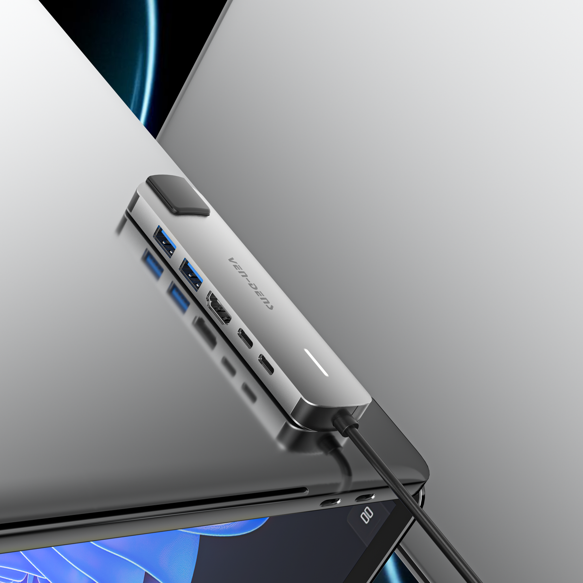 Vendens 6'sı 1 Arada USB-C Hub Adaptörü – HDMI, USB 3.0, PD 90W Hızlı Şarj, RJ45 Ethernet