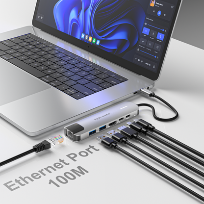 Vendens 6'sı 1 Arada USB-C Hub Adaptörü – HDMI, USB 3.0, PD 90W Hızlı Şarj, RJ45 Ethernet