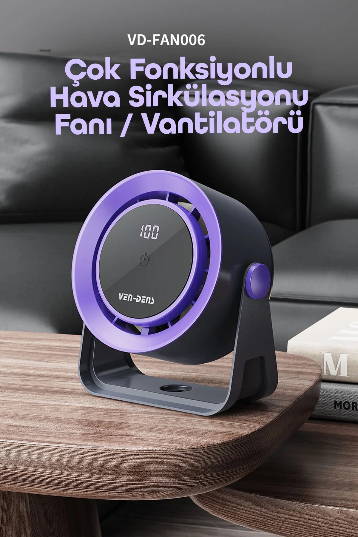 Vendens VD-FAN006 1800mAh Masaüstü Fan, Type-C Şarjlı, Fırçasız Motor, 8-10 Saat Kullanım