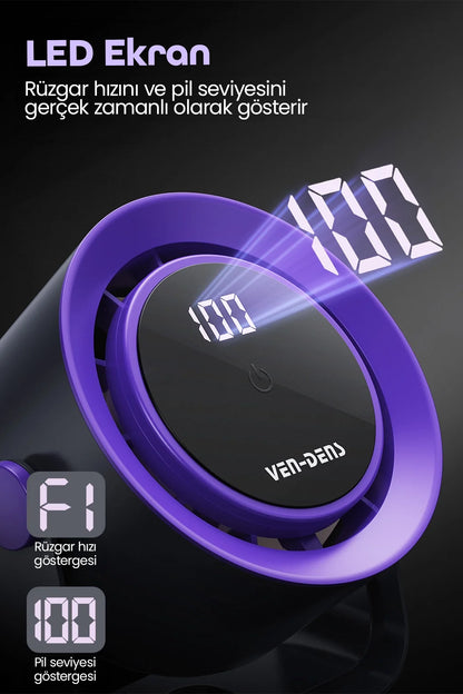 Vendens VD-FAN006 1800mAh Masaüstü Fan, Type-C Şarjlı, Fırçasız Motor, 8-10 Saat Kullanım