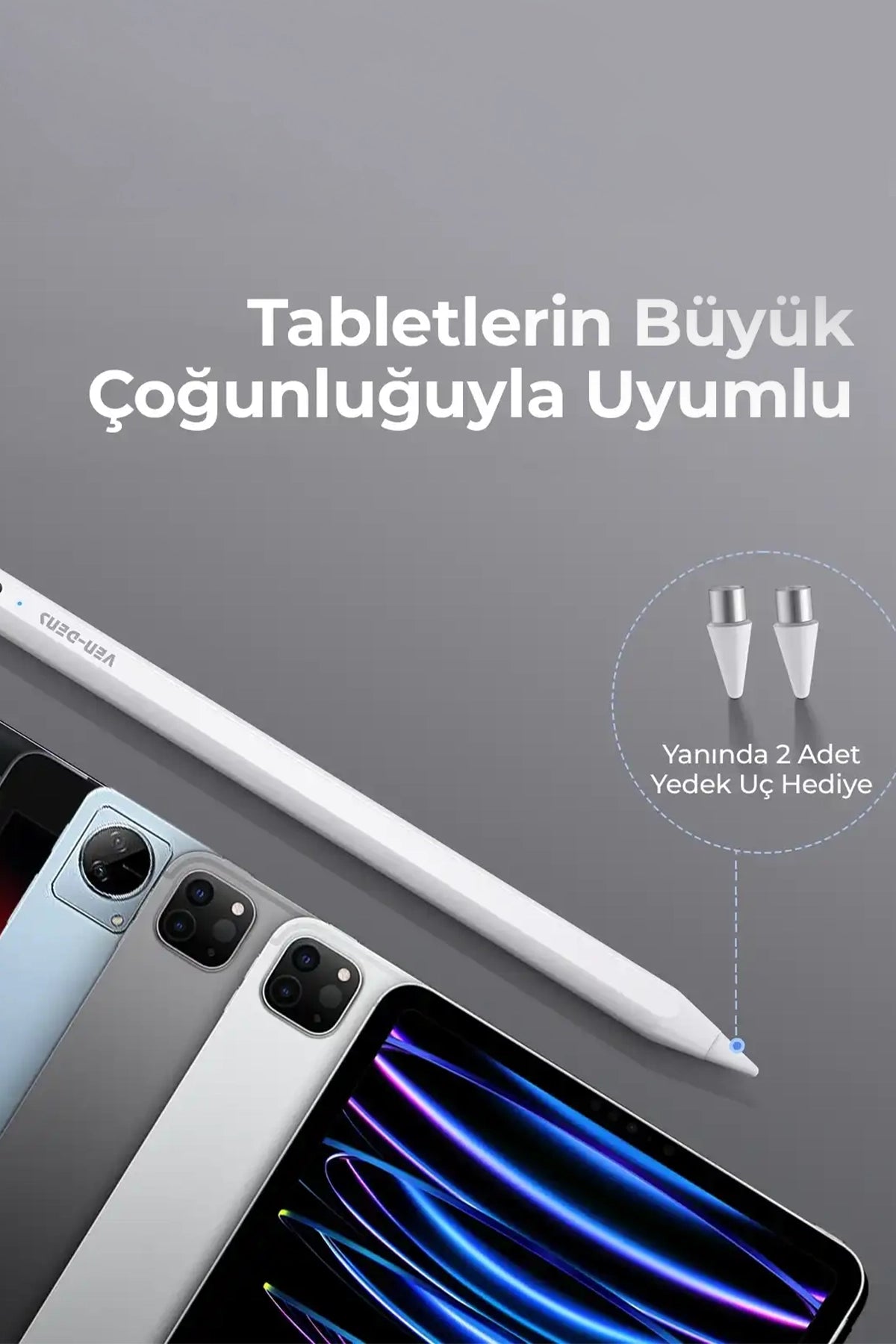 Vendens VD-SP004 Metal Stylus Kalem, iPad ve Android Uyumlu, Manyetik, Type-C Şarj, 10 Saat Kullanım