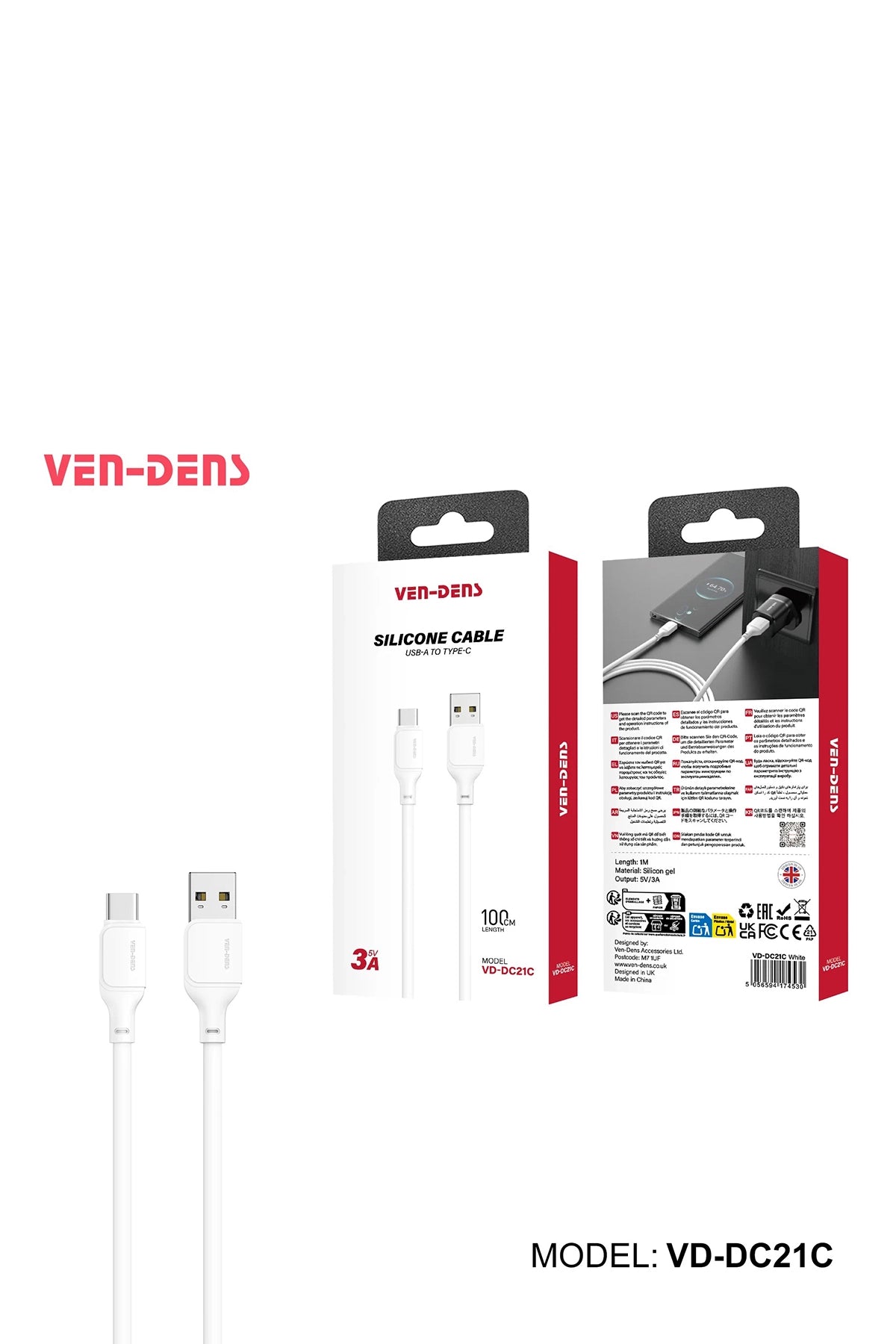 Vendens VD-DC21CC 60W USB-C to USB-C Nylon Örgülü Hızlı Şarj ve Veri Kablosu 1.2m
