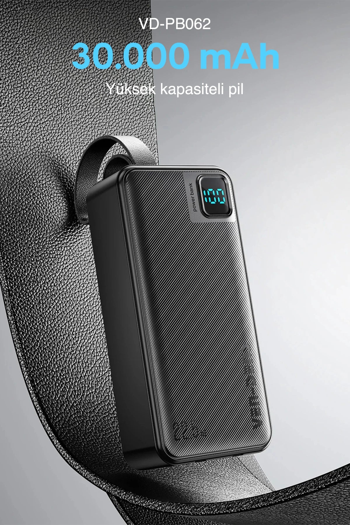 Vendens VD-PB062 30000mAh 22.5 What Hızlı Şarj Powerbank, Dahili Type-C ve Lightning Kablo