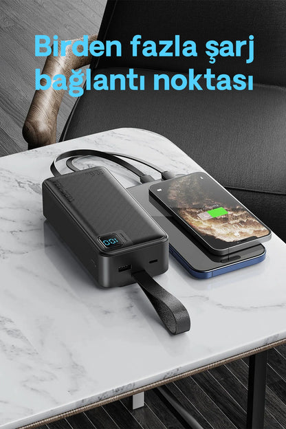 Vendens VD-PB062 30000mAh 22.5 What Hızlı Şarj Powerbank, Dahili Type-C ve Lightning Kablo