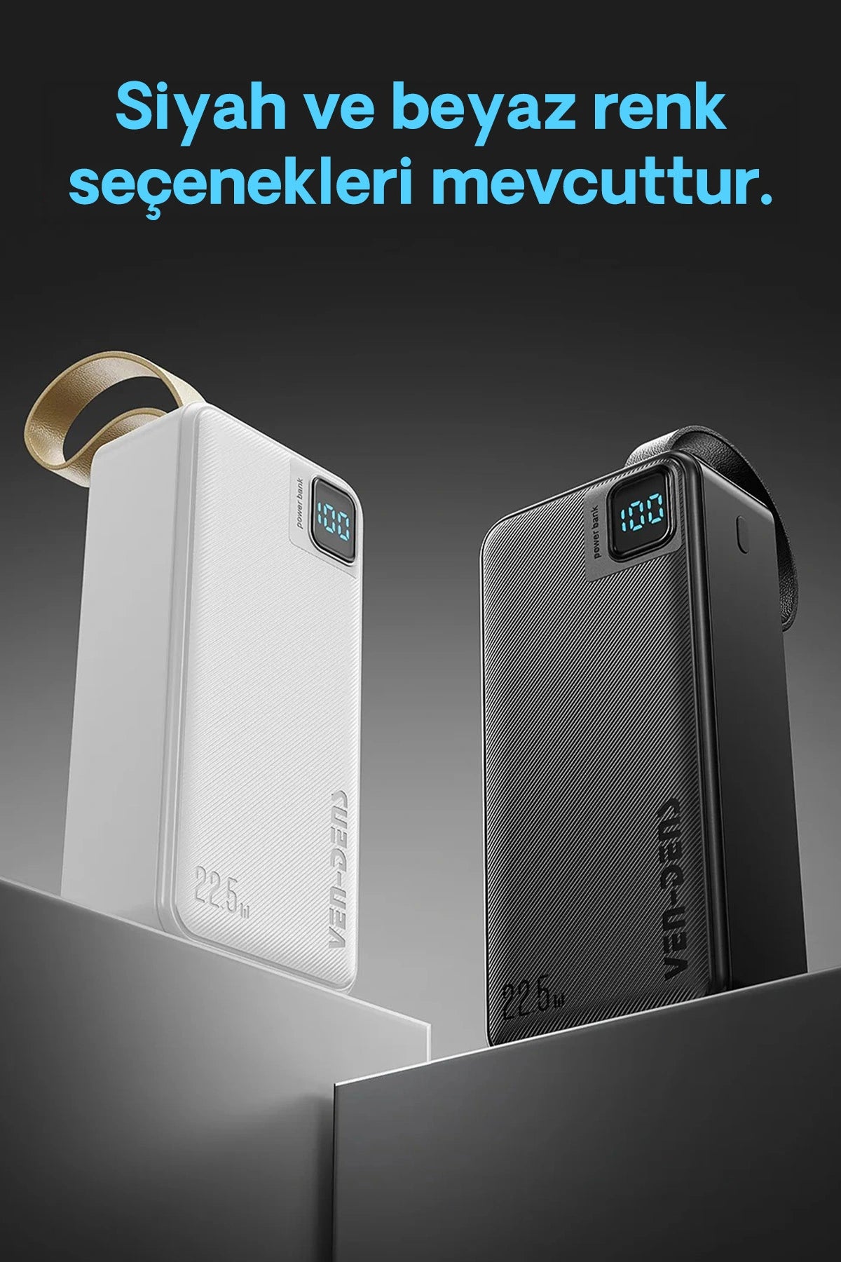 Vendens VD-PB063 50000mAh Powerbank 22,5 What Hızlı Şarj, Dahili Type-C & Lightning Kablolu, Dijital Ekranlı
