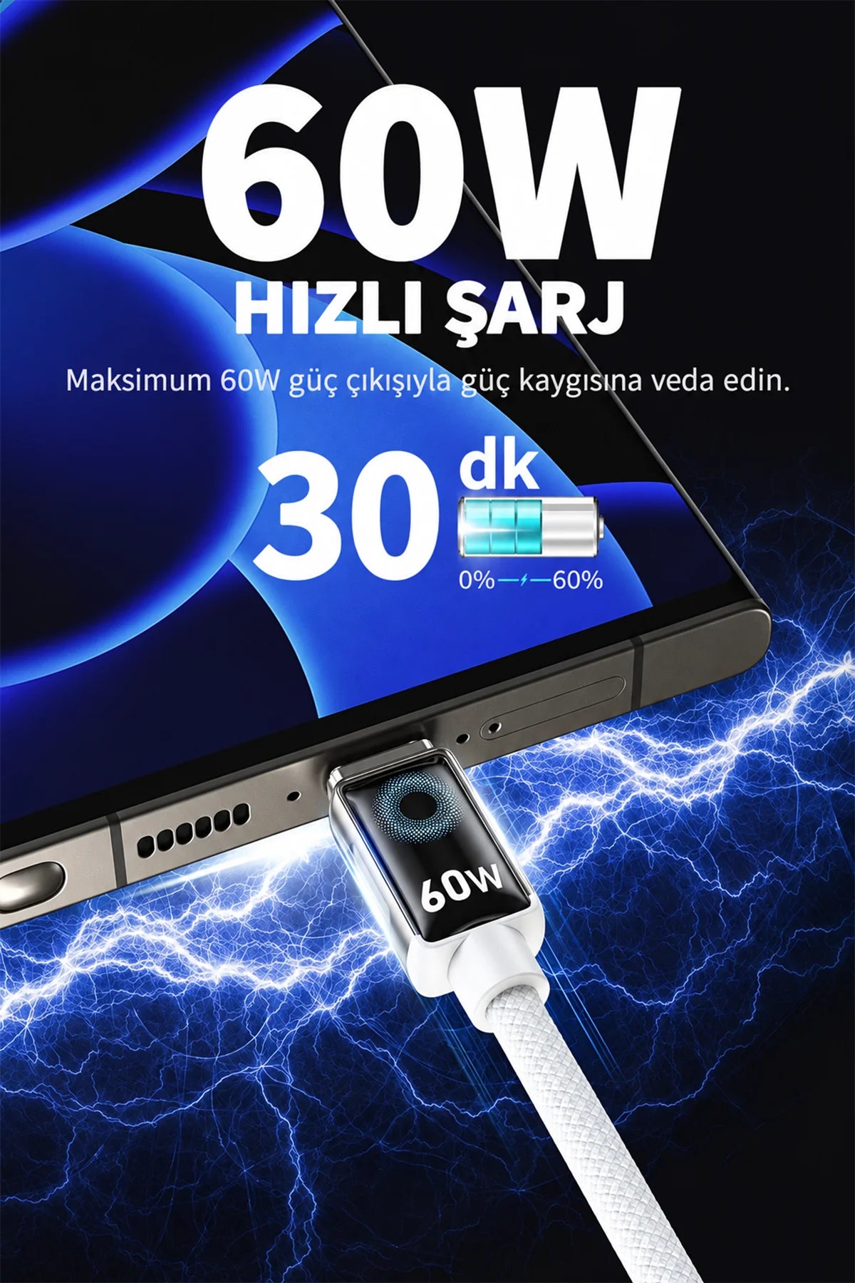 Vendens DC11CC Type-C to Type-C 60W PD Hızlı Şarj ve Data Kablosu - 1 Metre, Çinko Alaşım Örgülü