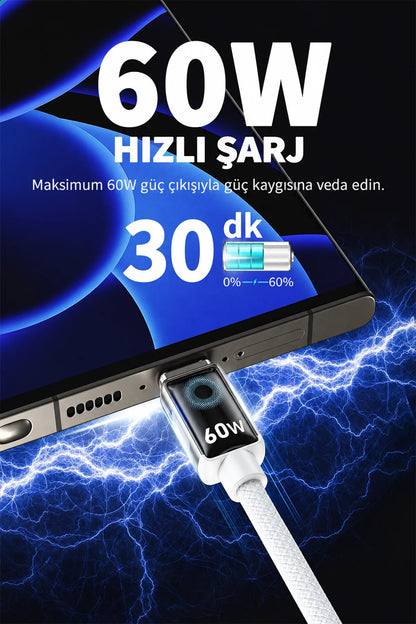 Vendens DC11CC Type-C to Type-C 60W PD Hızlı Şarj ve Data Kablosu - 1 Metre, Çinko Alaşım Örgülü