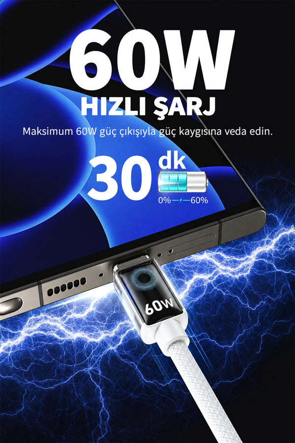 Vendens DC11CC Type-C to Type-C 60W PD Hızlı Şarj ve Data Kablosu - 1 Metre, Çinko Alaşım Örgülü