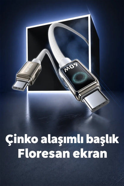 Vendens DC11CC Type-C to Type-C 60W PD Hızlı Şarj ve Data Kablosu - 1 Metre, Çinko Alaşım Örgülü